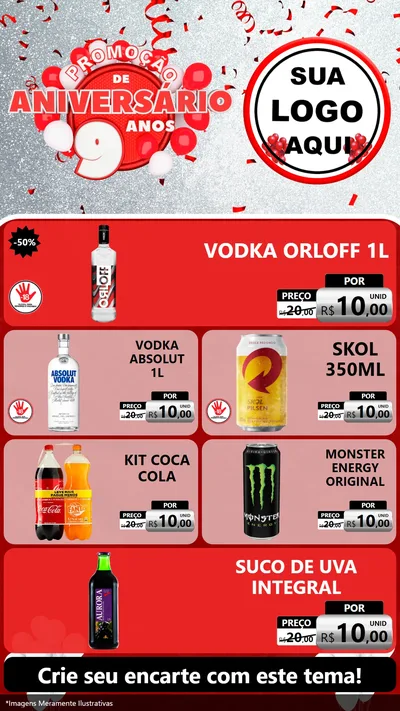 Modelo de TV para TV Vertical com o tema Promoção de Aniversário - 9 Anos para Distribuidora de bebidas