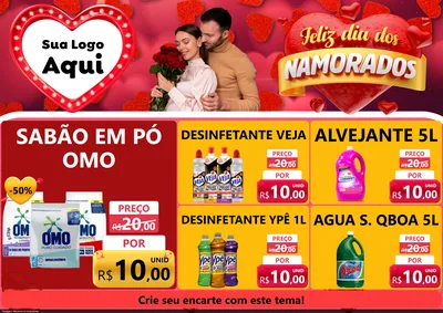 Modelo de Encarte para Encarte A4 Horizontal com o tema Feliz Dia Dos Namorados para Produtos de Limpeza