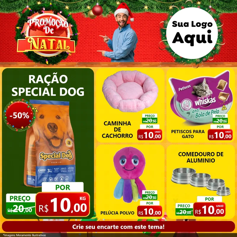 Modelo de Rede Social para Feed Facebook com o tema Promoção de Natal para Pet Shop