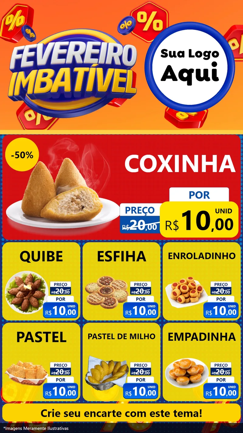 Modelo de Rede Social para Stories com o tema Fevereiro Imbatível para Salgadaria