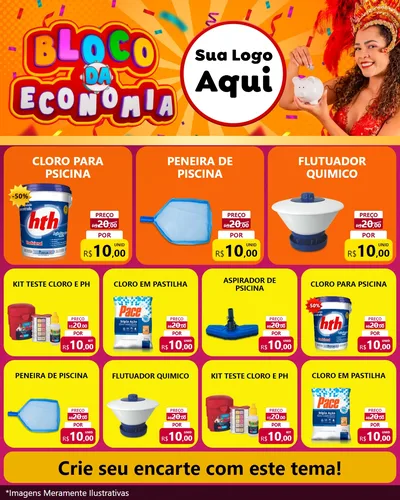 Modelo de Rede Social para Feed Instagram com o tema Bloco da Economia para Produtos para Piscina