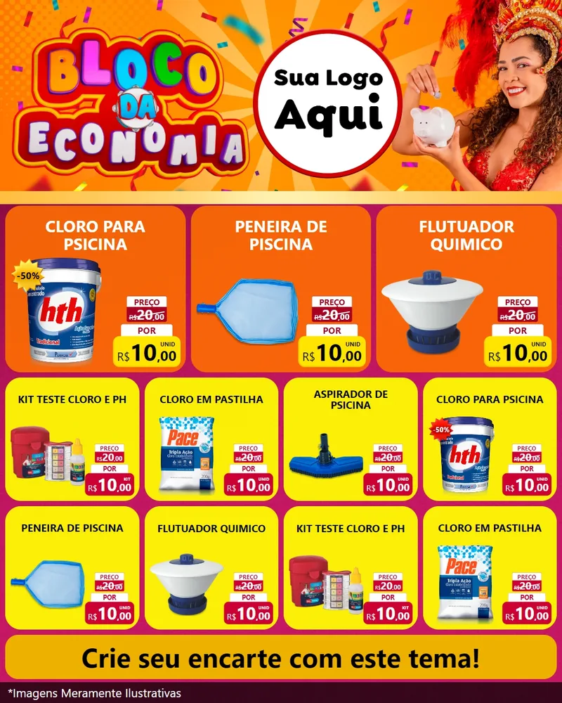 Modelo de Rede Social para Feed Instagram com o tema Bloco da Economia para Produtos para Piscina