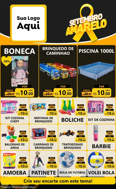 Modelo de Encarte para Encarte Grande com o tema Setembro Amarelo para Brinquedos