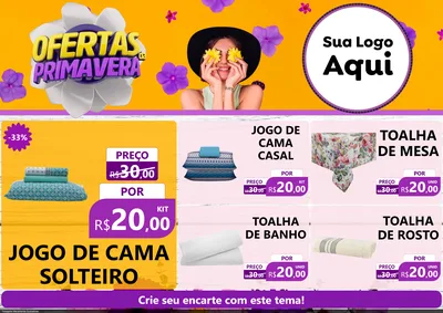 Modelo de Encarte para Encarte A4 Horizontal com o tema Ofertas Da Primavera para Cama, Mesa e Banho