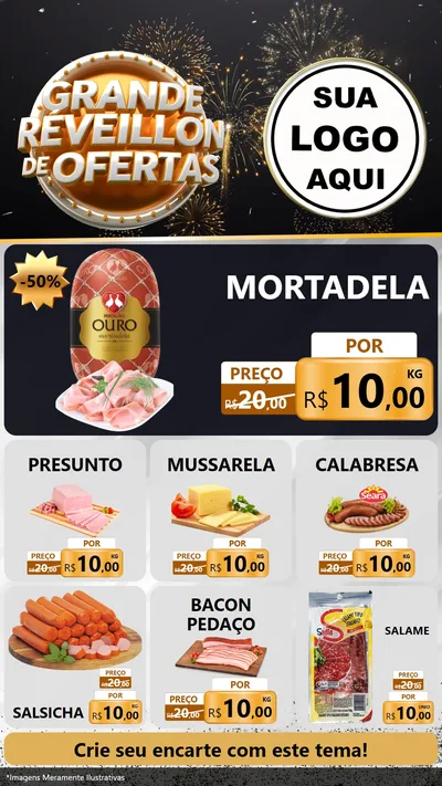 Modelo de Rede Social para Stories com o tema Grande Réveillon de Ofertas para Frios e Laticínios