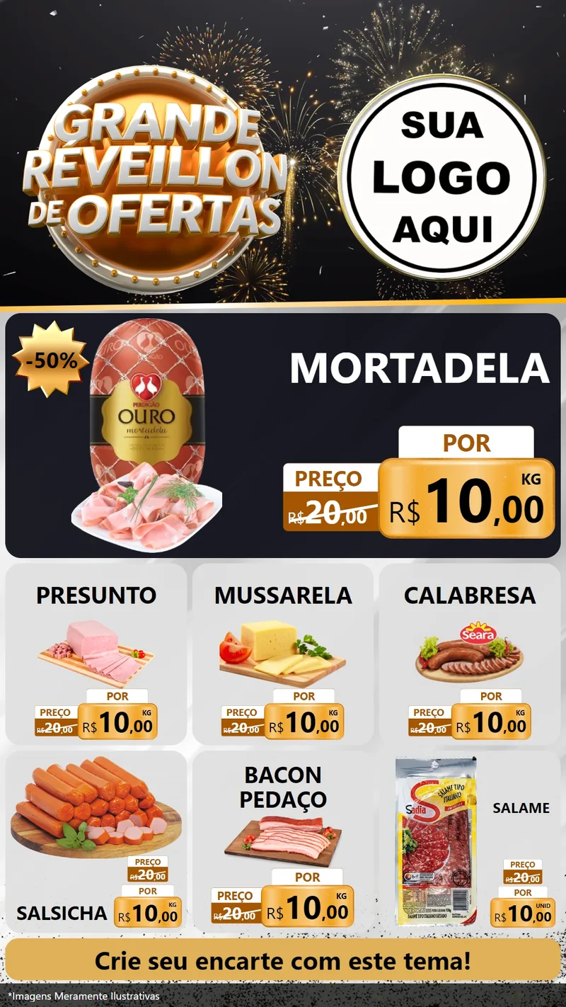 Modelo de Rede Social para Stories com o tema Grande Réveillon de Ofertas para Frios e Laticínios