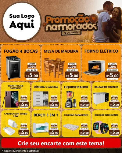 Modelo de Rede Social para Feed Instagram com o tema Promoção Namorados para Móveis e Eletro
