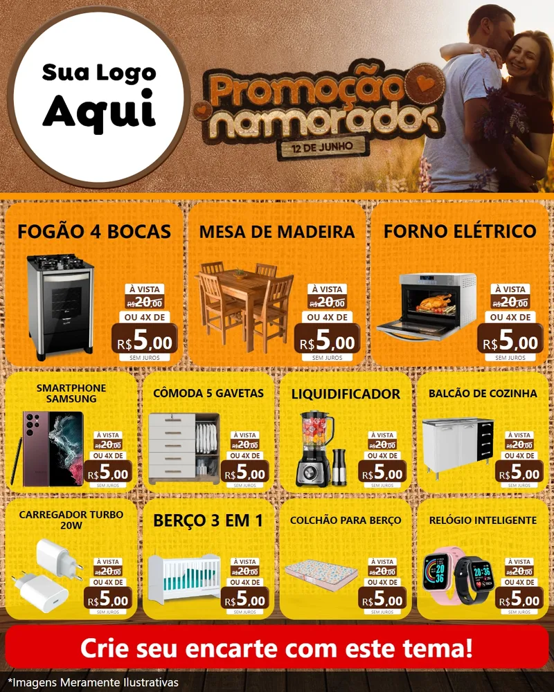 Modelo de Rede Social para Feed Instagram com o tema Promoção Namorados para Móveis e Eletro