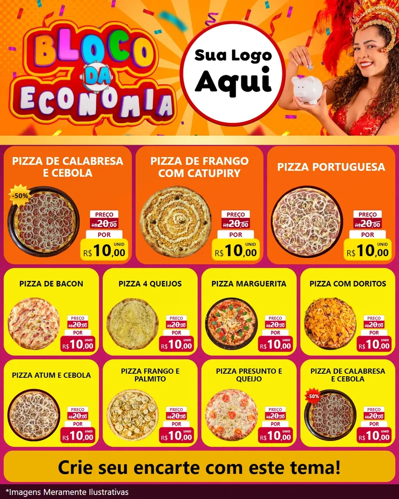Modelo de Rede Social para Feed Instagram com o tema Bloco da Economia para Pizzaria