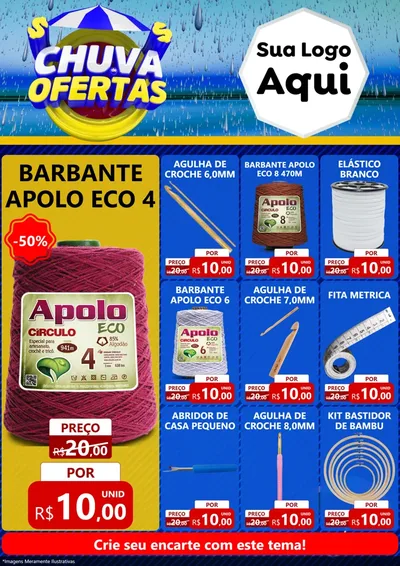 Modelo de Encarte para Encarte A4 Vertical com o tema Chuva de Ofertas para Armarinho e Aviamentos
