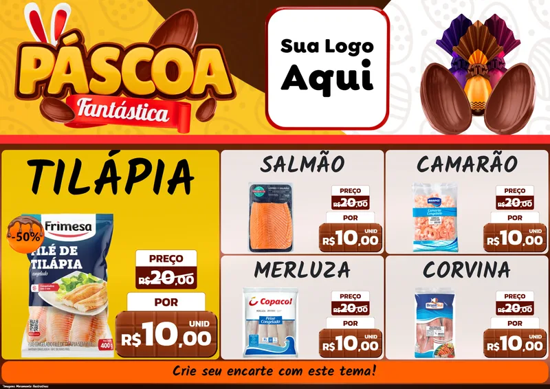 Modelo de Encarte para Encarte A4 Horizontal com o tema Páscoa Fantástica para Peixaria