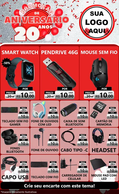 Modelo de Encarte para Encarte Grande com o tema Promoção de Aniversário - 20 Anos para Informática