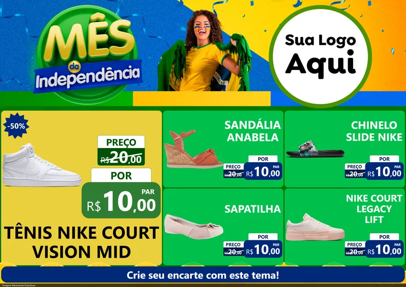 Modelo de Encarte para Encarte A4 Horizontal com o tema Mês da Independência para Calçados