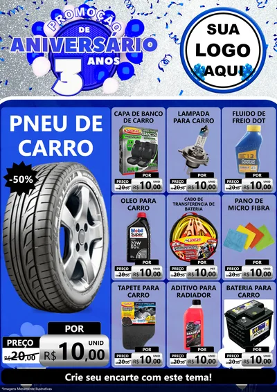 Modelo de Encarte para Encarte A4 Vertical com o tema Promoção de Aniversário - 3 Anos para Auto peças