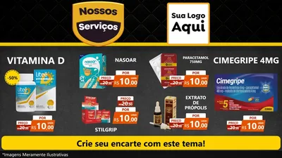 Modelo de TV para TV Horizontal com o tema Nossos Serviços para Farmácia