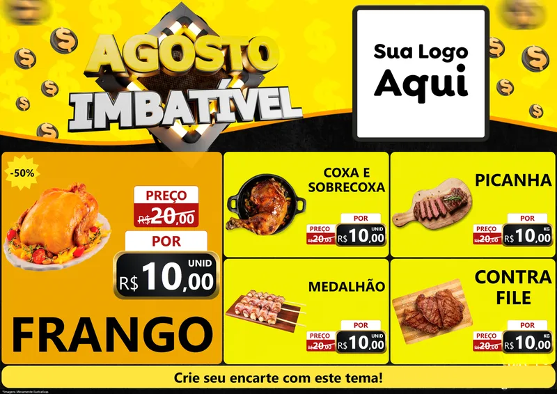 Modelo de Encarte para Encarte A4 Horizontal com o tema Agosto Imbatível para Assados