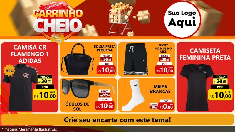 Modelo de TV para TV Horizontal com o tema Promoção carrinho cheio para Roupas e acessórios
