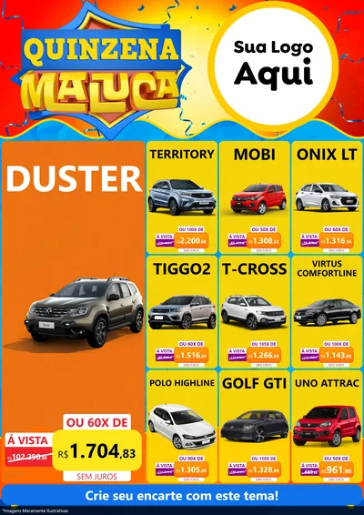 Modelo de Encarte para Encarte A4 Vertical com o tema Quinzena Maluca para Concessionaria de Carros