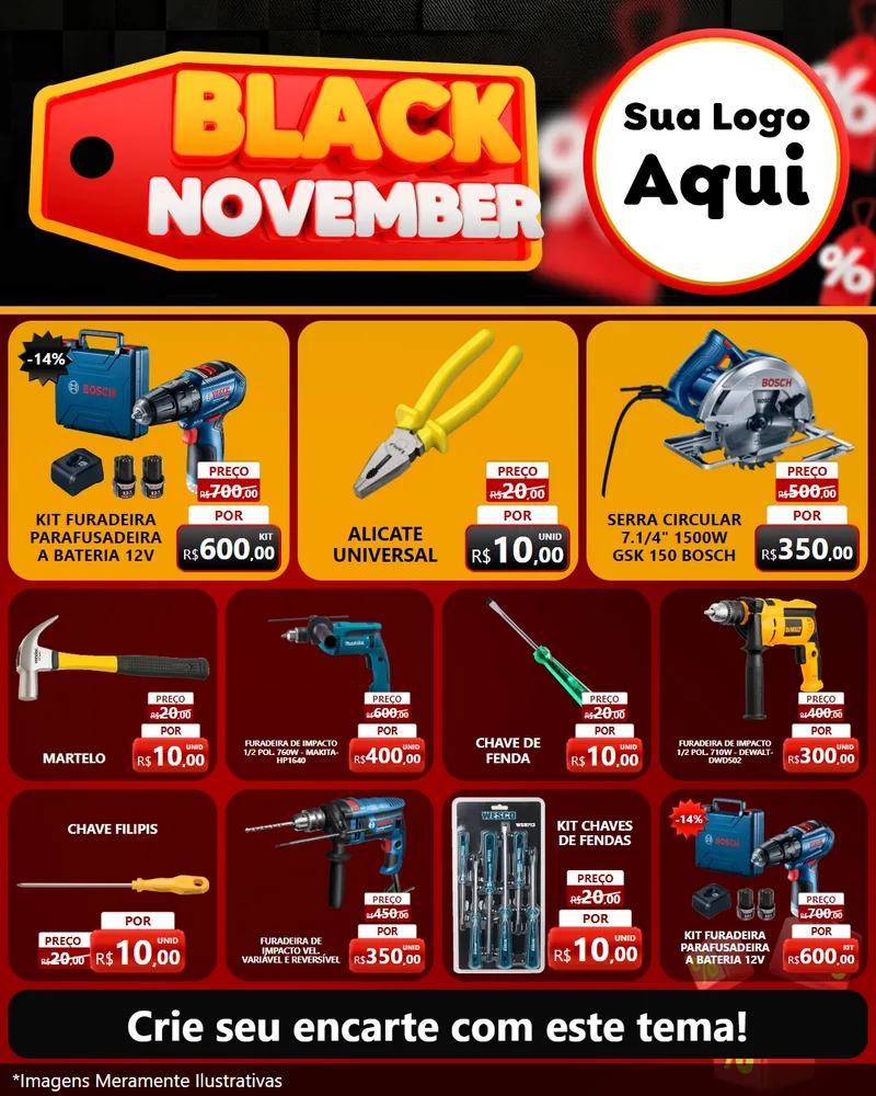 Modelo de Rede Social para Feed Instagram com o tema Black November para Maquinas e Ferramentas