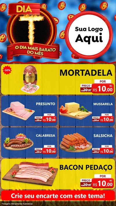 Modelo de TV para TV Vertical com o tema Dia T - O Dia Mais Barato Do Mês para Frios e Laticínios