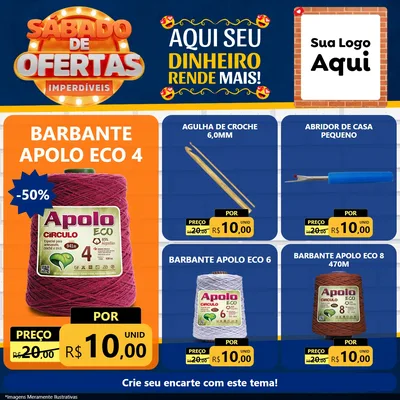 Modelo de Rede Social para Feed Facebook com o tema Sábado de Ofertas Imperdíveis para Armarinho e Aviamentos