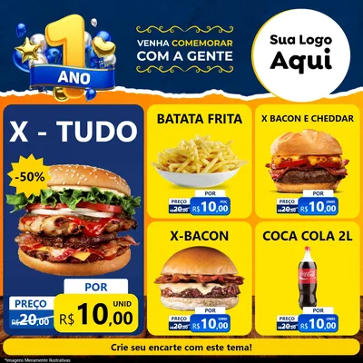 Modelo de Rede Social para Feed Facebook com o tema Um Ano de Aniversário para Hamburgueria