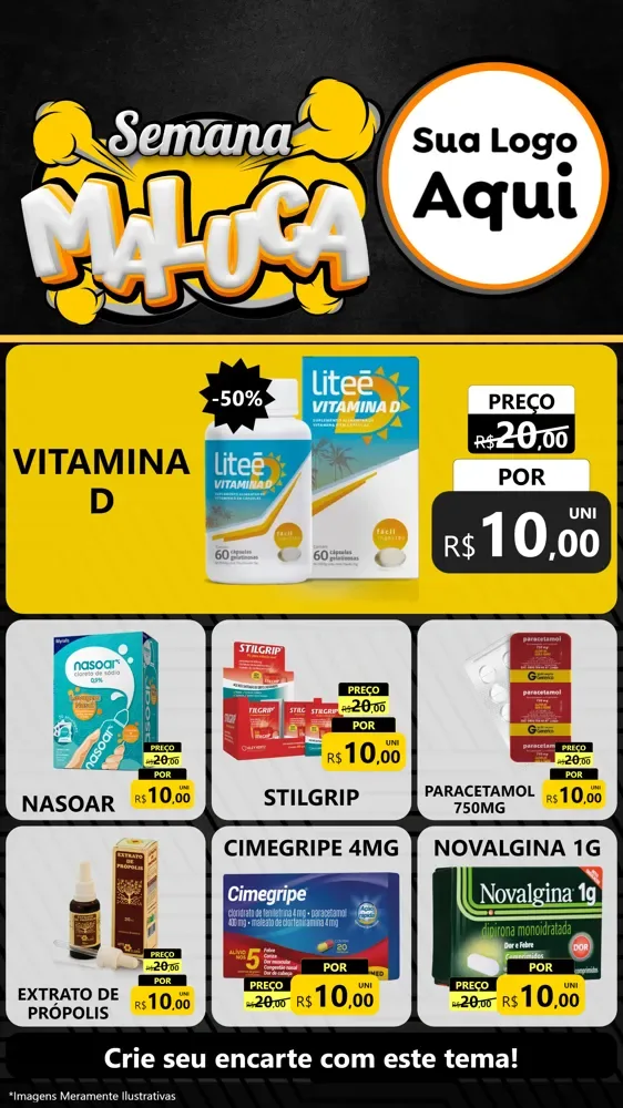 Modelo de Rede Social para Stories com o tema Semana Maluca para Farmácia