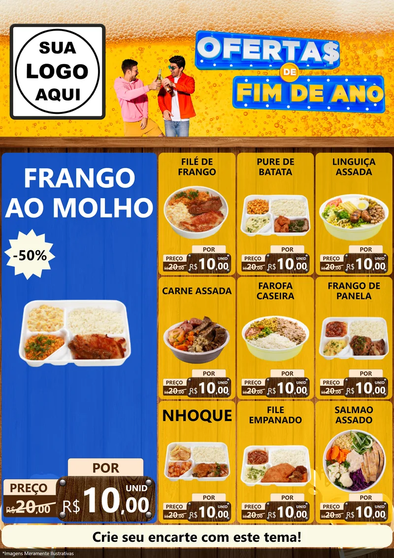 Modelo de Encarte para Encarte A4 Vertical com o tema Ofertas de Fim de Ano para Restaurante