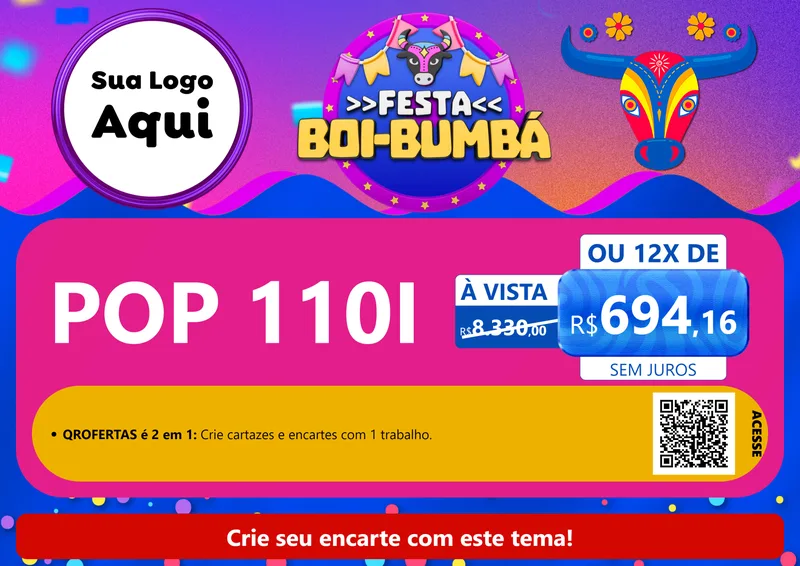 Modelo de Cartaz para Cartaz A4 Horizontal com o tema Festa Boi-Bumbá para Concessionaria de Motos