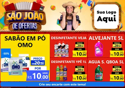 Modelo de Encarte para Encarte A4 Horizontal com o tema São João de Ofertas para Produtos de Limpeza