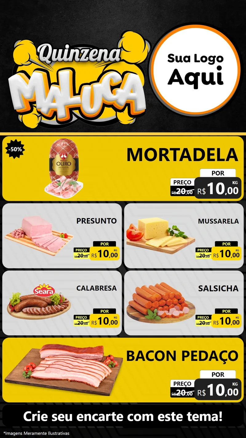 Modelo de TV para TV Vertical com o tema Quinzena Maluca para Frios e Laticínios
