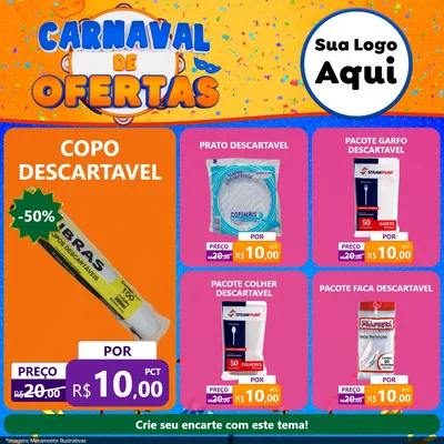 Modelo de Rede Social para Feed Facebook com o tema Carnaval de Ofertas para Embalagens