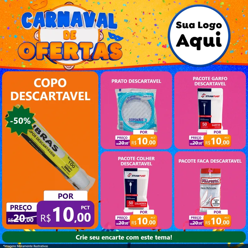 Modelo de Rede Social para Feed Facebook com o tema Carnaval de Ofertas para Embalagens