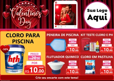 Modelo de Encarte para Encarte A4 Horizontal com o tema Valentine's Day para Produtos para Piscina