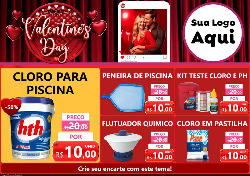 Modelo de Encarte para Encarte A4 Horizontal com o tema Valentine's Day para Produtos para Piscina
