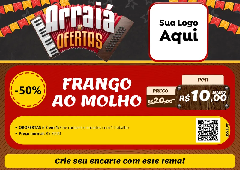 Modelo de Cartaz para Cartaz A4 Horizontal com o tema Arraiá de Ofertas - Junina para Restaurante