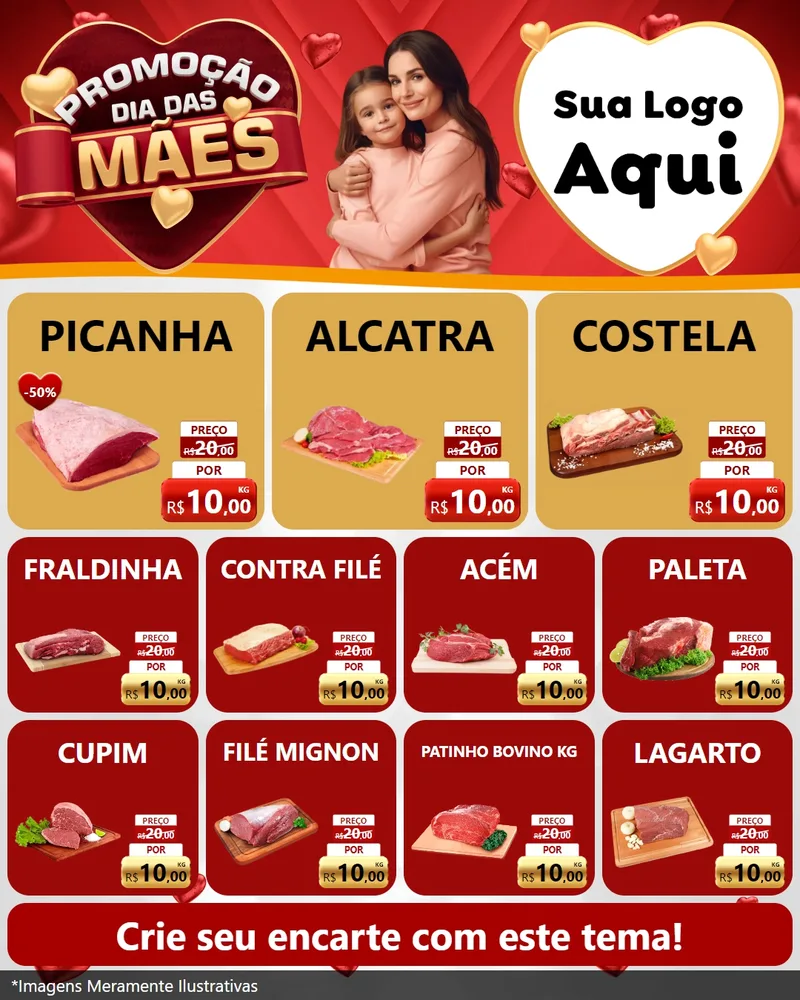 Modelo de Rede Social para Feed Instagram com o tema Promoção Dia das Mães para Açougue