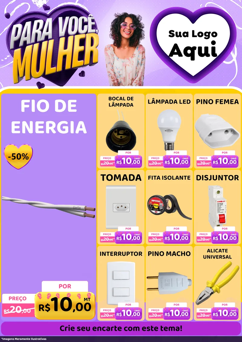 Modelo de Encarte para Encarte A4 Vertical com o tema Para Você, Mulher para Materiais Elétricos