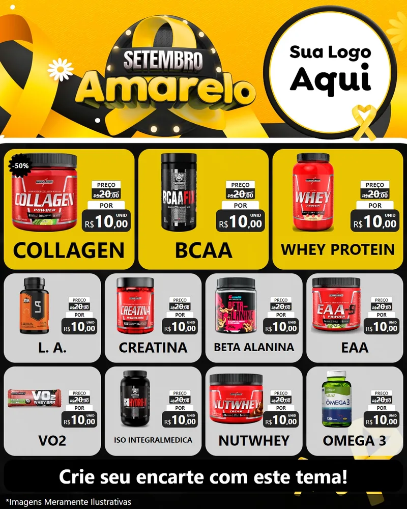 Modelo de Rede Social para Feed Instagram com o tema Setembro Amarelo para Suplementos alimentares
