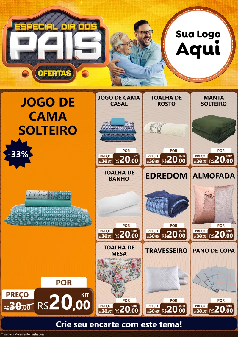 Modelo de Encarte para Encarte A4 Vertical com o tema Especial Dia dos Pais para Cama, Mesa e Banho