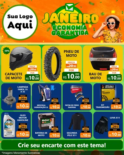 Modelo de Rede Social para Feed Instagram com o tema Janeiro - Economia Garantida para Moto peças