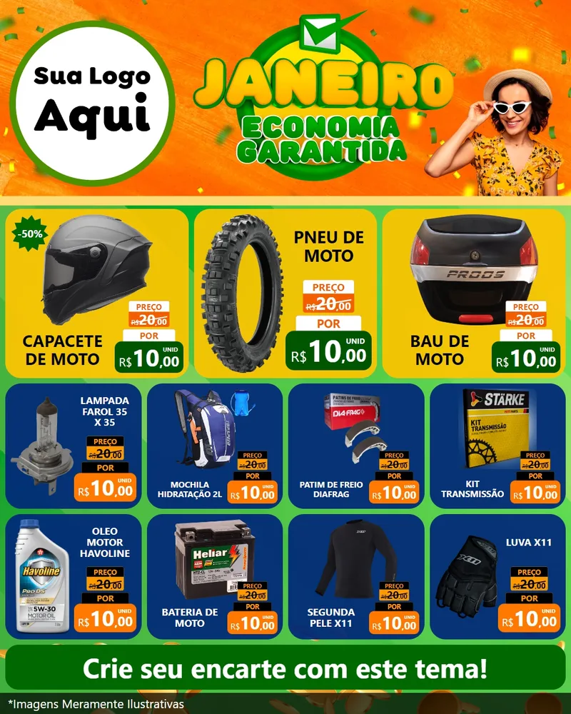 Modelo de Rede Social para Feed Instagram com o tema Janeiro - Economia Garantida para Moto peças