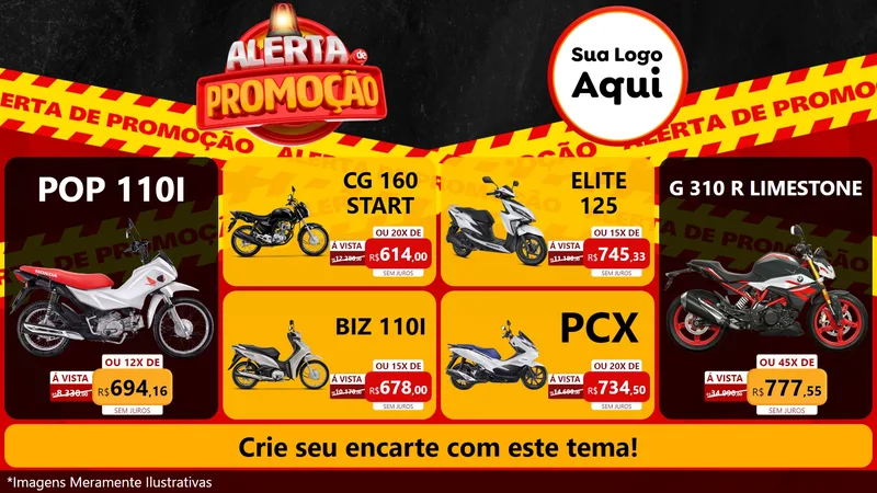 Modelo de TV para TV Horizontal com o tema Alerta de Promoção para Concessionaria de Motos