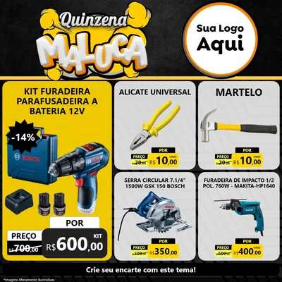 Modelo de Rede Social para Feed Facebook com o tema Quinzena Maluca para Maquinas e Ferramentas