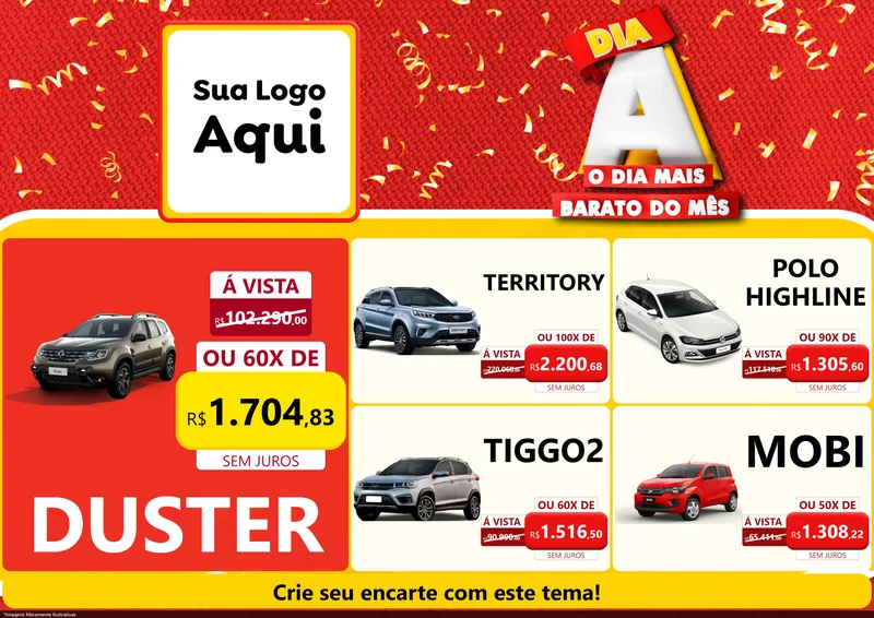 Modelo de Encarte para Encarte A4 Horizontal com o tema Dia A o Dia Mais Barato do Mês para Concessionaria de Carros