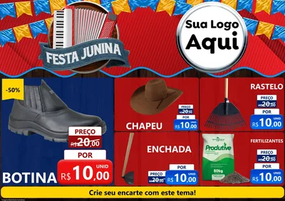 Modelo de Encarte para Encarte A4 Horizontal com o tema Festa Junina para Agropecuária
