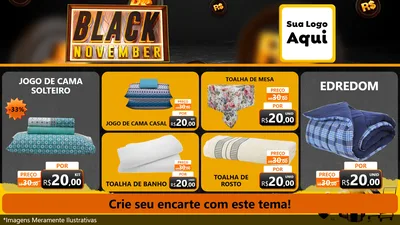 Modelo de TV para TV Horizontal com o tema Black November para Cama, Mesa e Banho