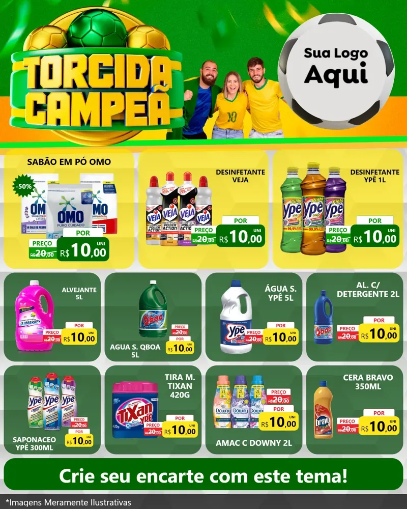 Modelo de Rede Social para Feed Instagram com o tema Torcida Campeã - Copa para Produtos de Limpeza