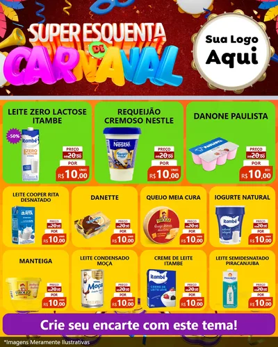 Modelo de Rede Social para Feed Instagram com o tema Super Esquenta de Carnaval para Frios e Laticínios