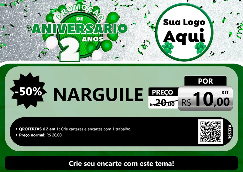 Modelo de Cartaz para Cartaz A4 Horizontal com o tema Promoção de Aniversário - 2 Anos para Tabacaria
